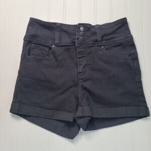 Wax Jeans Womens S High Rise Black Denim Shorts Cuffed Stretch 3 Button Y2K